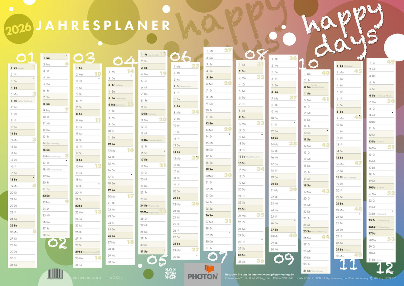 Jahresplaner "HAPPY DAYS" Kalender 2026 main product photo