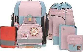 Schulranzen-Set BOXY UNIQUE (30x25x42) 7-teilig in rose/blue