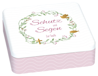 Geschenkset zur Taufe mit zauberhaft bedruckter Metalldose, wa...