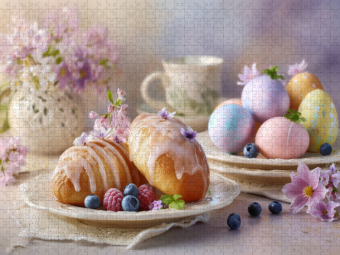 CALVENDO Puzzle Ostern flüstert in Pastell und süßen Versprechen | 1000 Teile Lege-Größe 64x48cm Foto-Puzzle für glückliche Stunden