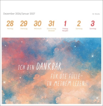 Ich bin einzigartig und wertvoll Premium-Postkartenkalender 2027 - 53 Affirmationskarten für das Jahr