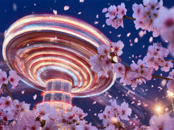 CALVENDO Puzzle Blüten tanzen im Wind, während Lichtspuren den Frühling in Bewegung malen | 1000 Teile Lege-Größe 64x48cm Foto-Puzzle für glückliche Stunden