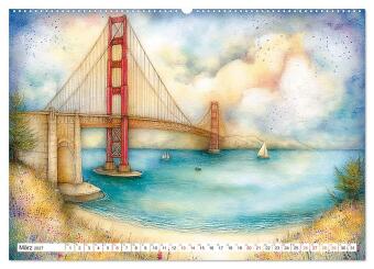 Die Golden Gate Bridge - Ikone am Pazifik (Wandkalender 2027 DIN A2 quer), CALVENDO Monatskalender