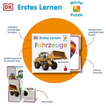 Erstes Lernen Würfelpuzzle. Fahrzeuge