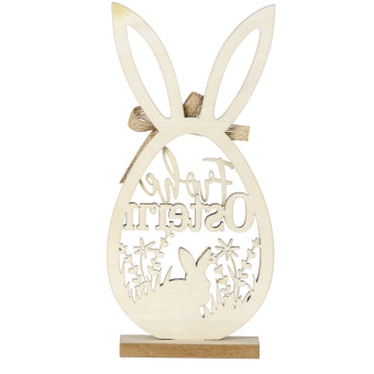 Holz-Osterhasen-Ei "Frohe Ostern" zum Stellen h=23 