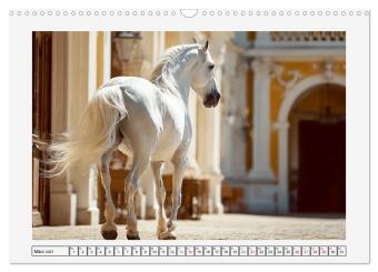 Spanische Eleganz. Edle Schimmel auf dem Gestüt (Wandkalender 2027 DIN A3 quer), CALVENDO Monatskalender