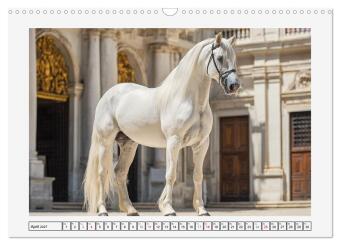 Spanische Eleganz. Edle Schimmel auf dem Gestüt (Wandkalender 2027 DIN A3 quer), CALVENDO Monatskalender