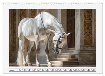 Spanische Eleganz. Edle Schimmel auf dem Gestüt (Wandkalender 2027 DIN A3 quer), CALVENDO Monatskalender