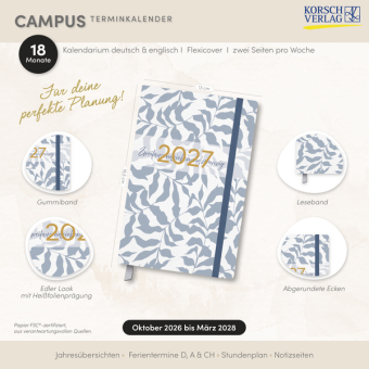 Terminkalender Campus Blätter 18 Monate 2027/2028