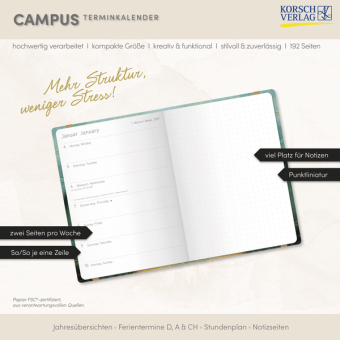 Terminkalender Campus Smaragd 18 Monate 2027/2028