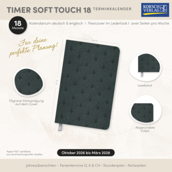 Timer Soft Touch 18 Monate dunkelgrün 2027/2028