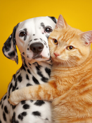 CALVENDO Puzzle Dalmatiner und roter Kater - Tierfreundschaft Hund und Katze | 1000 Teile Lege-Größe 64x48cm Foto-Puzzle für glückliche Stunden
