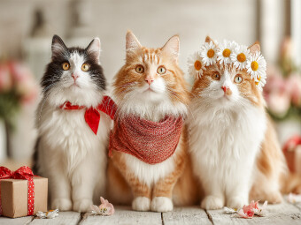 CALVENDO Puzzle Süße Katzen mit Blumen und Geschenk | 1000 Teile Lege-Größe 64x48cm Foto-Puzzle für glückliche Stunden