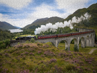 CALVENDO Puzzle The Jacobite befährt den Glenfinnan-Viadukt | 1000 Teile Lege-Größe 64x48cm Foto-Puzzle für glückliche Stunden