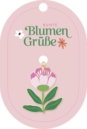 Bunte Blumengrüße Emaille-Schlüsselanhänger Blüte rosa