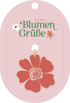Bunte Blumengrüße Emaille-Schlüsselanhänger Blume rosa
