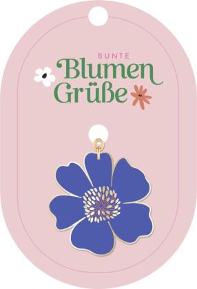 Bunte Blumengrüße Emaille-Schlüsselanhänger Blüte royalblau