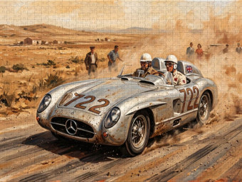CALVENDO Puzzle Stirling Moss und Denis Jenkinson siegten im Mercedes-Benz 300 SLR bei der Mille Miglia 1955. | 1000 Teile Lege-Größe 64x48cm Foto-Puzzle für glückliche Stunden