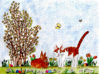 CALVENDO Puzzle Ostern bei Kater Möhrchen | 2000 Teile Lege-Größe 90x67cm Foto-Puzzle für glückliche Stunden