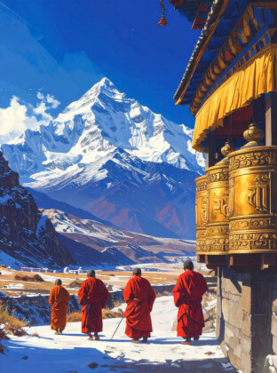 CALVENDO Puzzle Der Weg der Gebetsmühlen - Mönche in Tibet | 2000 Teile Lege-Größe 90x67cm Foto-Puzzle für glückliche Stunden