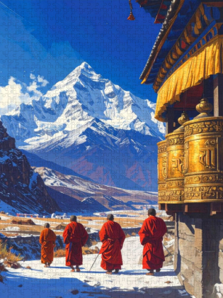 CALVENDO Puzzle Der Weg der Gebetsmühlen - Mönche in Tibet | 2000 Teile Lege-Größe 90x67cm Foto-Puzzle für glückliche Stunden