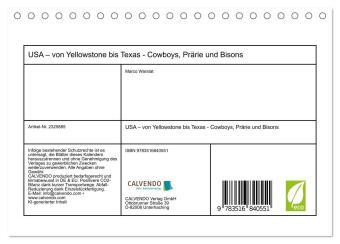 USA - von Yellowstone bis Texas - Cowboys, Prärie und Bisons (Tischkalender 2027 DIN A5 quer), CALVENDO Monatskalender