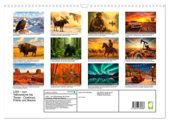 USA - von Yellowstone bis Texas - Cowboys, Prärie und Bisons (Wandkalender 2027 DIN A3 quer), CALVENDO Monatskalender