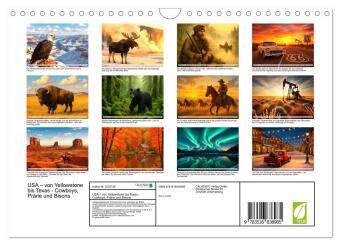 USA - von Yellowstone bis Texas - Cowboys, Prärie und Bisons (Wandkalender 2027 DIN A4 quer), CALVENDO Monatskalender
