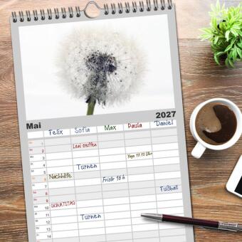 Familienplaner 2027 - Filigrane Pusteblumen / Geburtstagskalender mit 5 Spalten (Wandkalender, 21 x 45 cm) CALVENDO