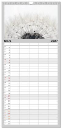 Familienplaner 2027 - Filigrane Pusteblumen / Geburtstagskalender mit 5 Spalten (Wandkalender, 21 x 45 cm) CALVENDO