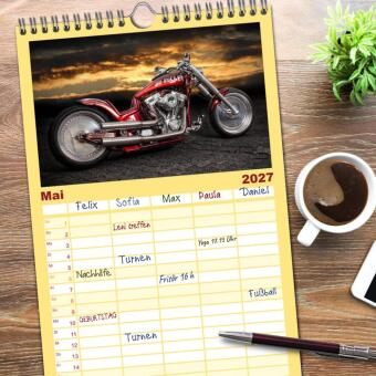 Familienplaner 2027 - Motorrad-Träume - Chopper und Custombikes mit 5 Spalten (Wandkalender, 21 x 45 cm) CALVENDO
