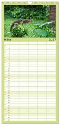 Familienplaner 2027 - Spaß mit Eichhörnchen-Kindern mit 5 Spalten (Wandkalender, 21 x 45 cm) CALVENDO