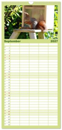 Familienplaner 2027 - Spaß mit Eichhörnchen-Kindern mit 5 Spalten (Wandkalender, 21 x 45 cm) CALVENDO
