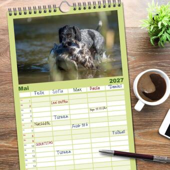 Familienplaner 2027 - Jagdhunde bei der Arbeit mit 5 Spalten (Wandkalender, 21 x 45 cm) CALVENDO