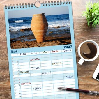 Familienplaner 2027 - Kreta - Griechischer Inseltraum mit 5 Spalten (Wandkalender, 21 x 45 cm) CALVENDO