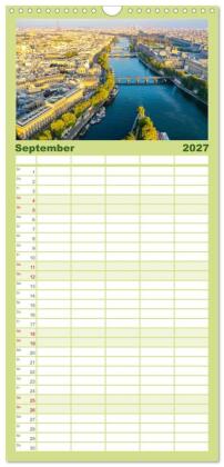 Familienplaner 2027 - Bonjour Paris mit 5 Spalten (Wandkalender, 21 x 45 cm) CALVENDO