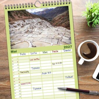 Familienplaner 2027 - Peru - Magie der Anden mit 5 Spalten (Wandkalender, 21 x 45 cm) CALVENDO