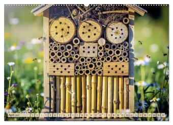 Wildbienenhotels (hochwertiger Premium Wandkalender 2027 DIN A2 quer), Kunstdruck in Hochglanz