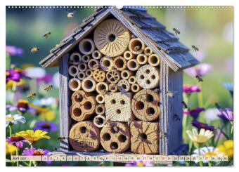 Wildbienenhotels (hochwertiger Premium Wandkalender 2027 DIN A2 quer), Kunstdruck in Hochglanz