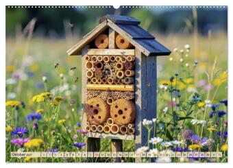 Wildbienenhotels (hochwertiger Premium Wandkalender 2027 DIN A2 quer), Kunstdruck in Hochglanz