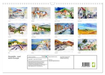 Aquarelle - quer durch Europa (Wandkalender 2027 DIN A3 quer), CALVENDO Monatskalender