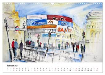 Aquarelle - quer durch Europa (Wandkalender 2027 DIN A3 quer), CALVENDO Monatskalender