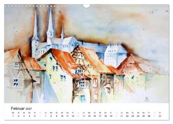 Aquarelle - quer durch Europa (Wandkalender 2027 DIN A3 quer), CALVENDO Monatskalender