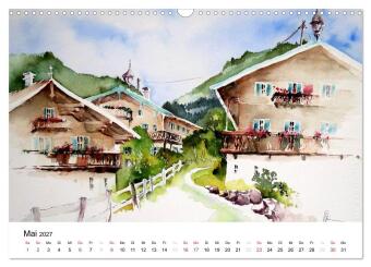 Aquarelle - quer durch Europa (Wandkalender 2027 DIN A3 quer), CALVENDO Monatskalender