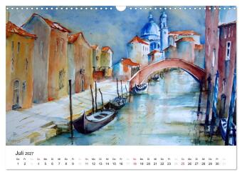 Aquarelle - quer durch Europa (Wandkalender 2027 DIN A3 quer), CALVENDO Monatskalender