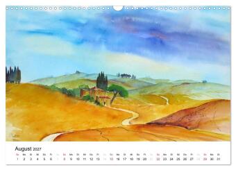 Aquarelle - quer durch Europa (Wandkalender 2027 DIN A3 quer), CALVENDO Monatskalender