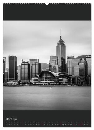 Hongkong schwarzweiß (Wandkalender 2027 DIN A2 hoch), CALVENDO Monatskalender