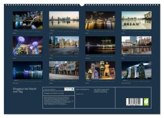 Singapur bei Nacht und Tag (hochwertiger Premium Wandkalender 2027 DIN A2 quer), Kunstdruck in Hochglanz