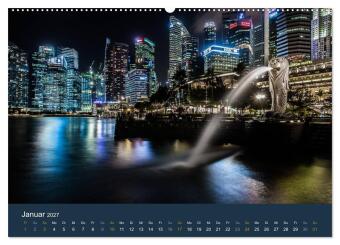 Singapur bei Nacht und Tag (hochwertiger Premium Wandkalender 2027 DIN A2 quer), Kunstdruck in Hochglanz