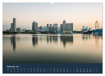Singapur bei Nacht und Tag (hochwertiger Premium Wandkalender 2027 DIN A2 quer), Kunstdruck in Hochglanz